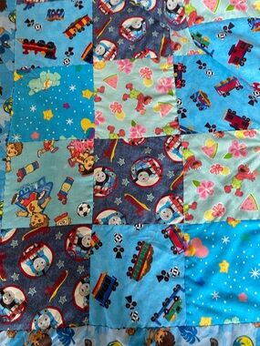 Handmade Patchwork Kids Quilt - Blue Tone - Elmo, Thomas, Diego, Care Bears